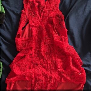 Red Lace Sleeveless Dress